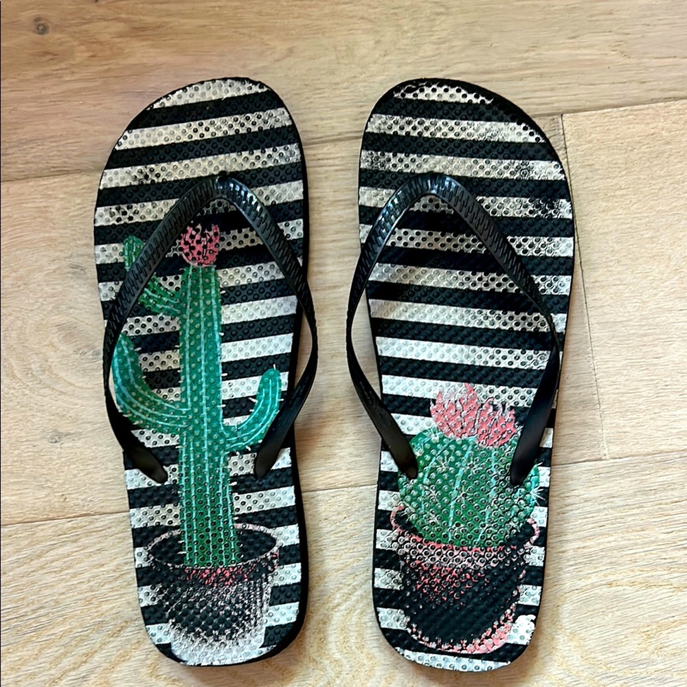 Striped Flip Flops with Cactus Design